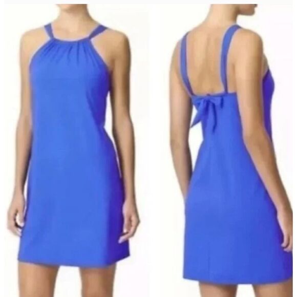 Athleta Womens Size Medium Kokomo Solid Blue Swim Dress Stretch Mini Short Water - Picture 1 of 14